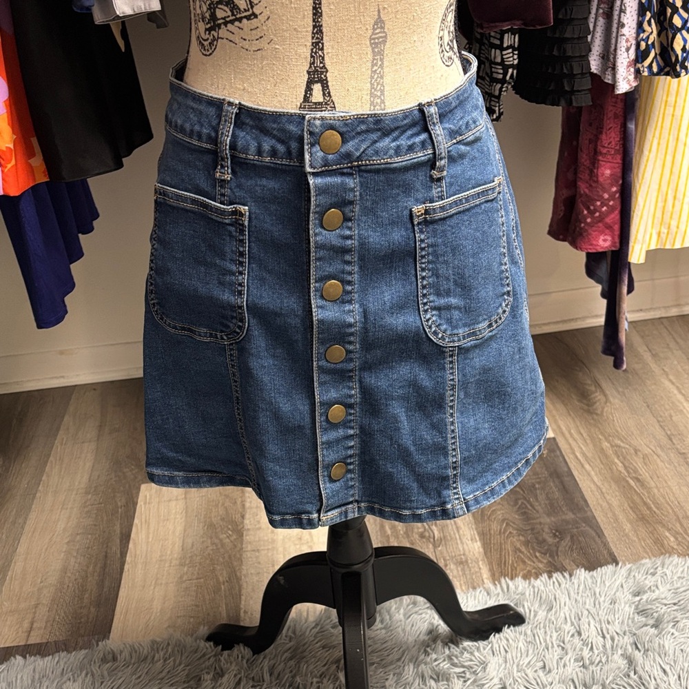 Altar'd State Denim Button-Front Mini Skirt